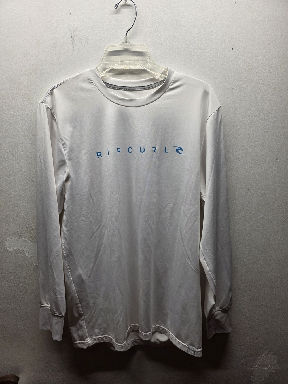 Rip Curl White Long Sleeve Logo Tee with Blue Accent